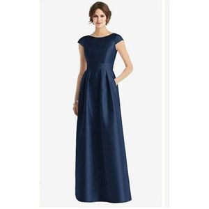 NWT Alfred Sung  Cap Sleeve Pleated Skirt Dress Gown Midnight Blue Size 4